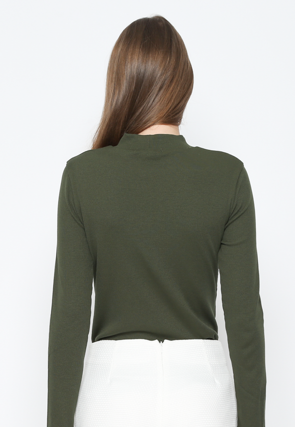 Olive Rib High Neck T-Shirt