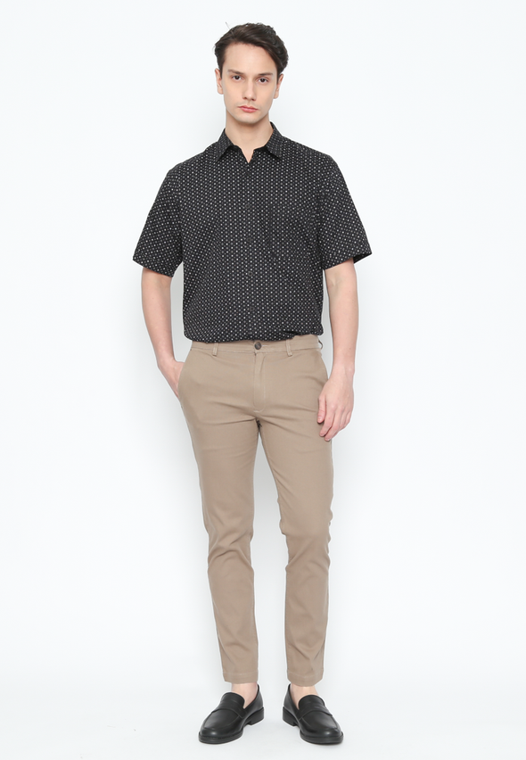 Black Geometric Print Short Sleeve Shirt For Men