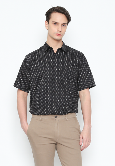 Black Geometric Print Short Sleeve Shirt For Men