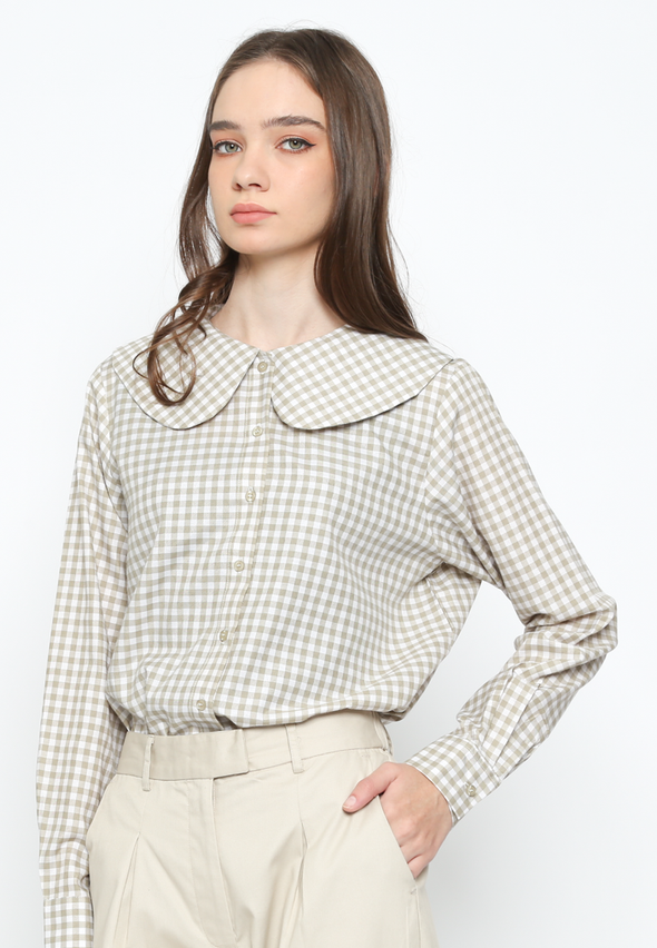 Women's Long Sleeve Wide Collar Motif Blouse