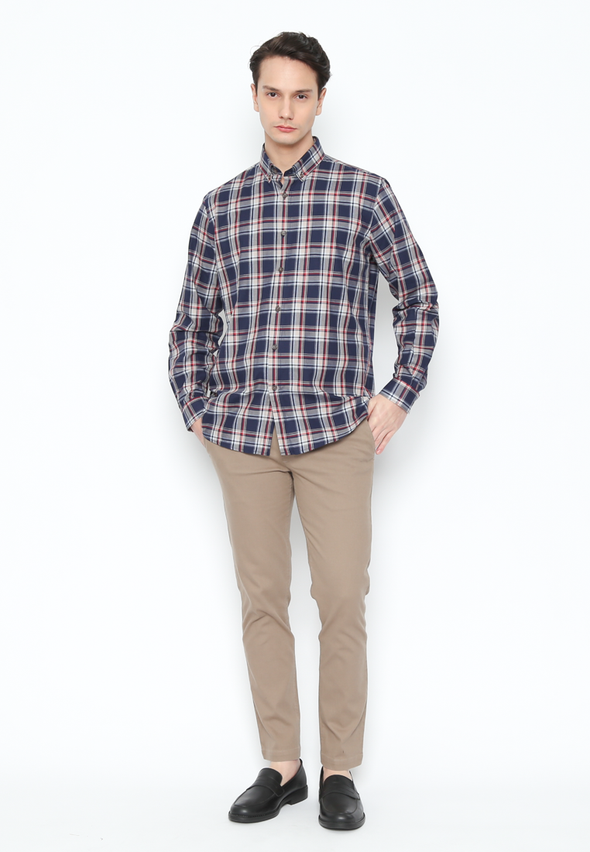 Men'S Blue Checked Long Sleeve Regular Fit Shirt