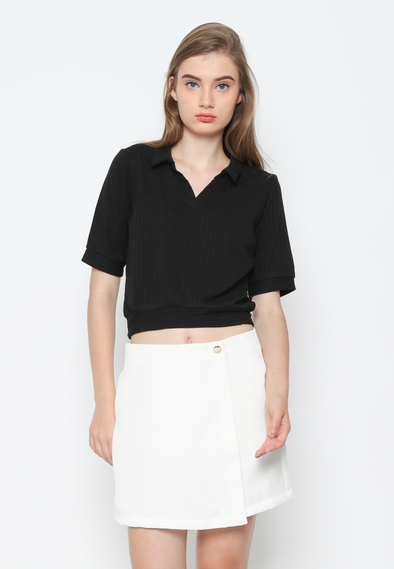 Women'S Black Short Sleeved Knit Polo