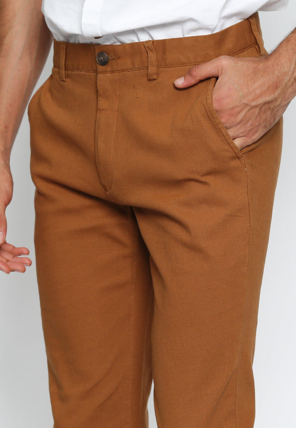 Brown Twill Solid Men's Chinos Slim Fit