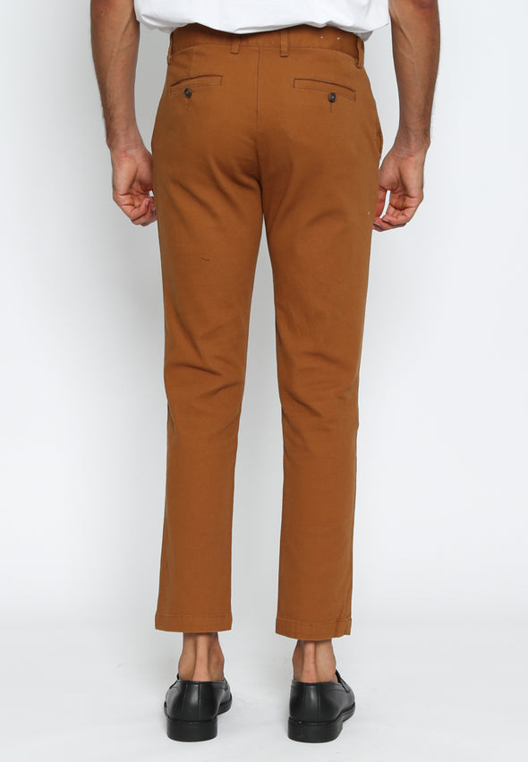 Brown Twill Solid Men's Chinos Slim Fit