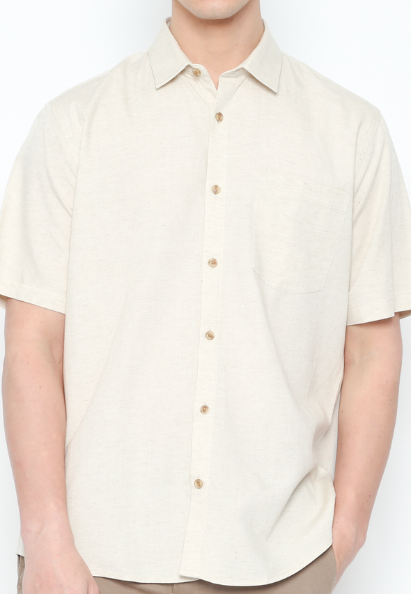 Short Sleeve Regular Fit Shirt With Pocket Cream For Men