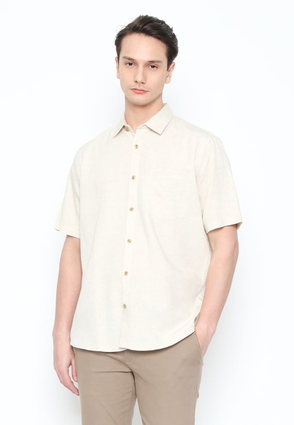 Short Sleeve Regular Fit Shirt With Pocket Cream For Men