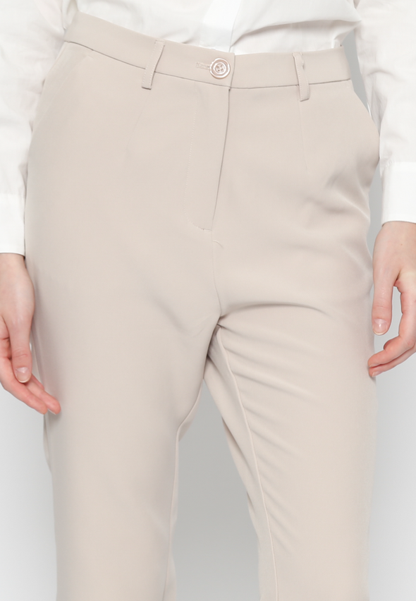 Cream Slim Fit Woman's Long Pants