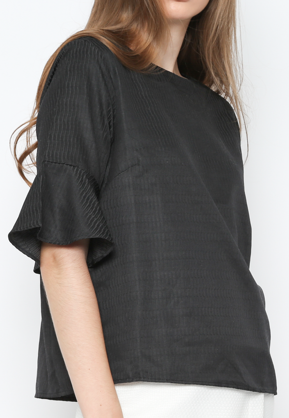 Black Ruffle Sleeves Blouse