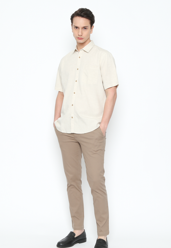 Short Sleeve Regular Fit Shirt With Pocket Cream For Men