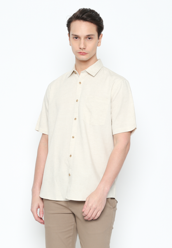 Short Sleeve Regular Fit Shirt With Pocket Cream For Men