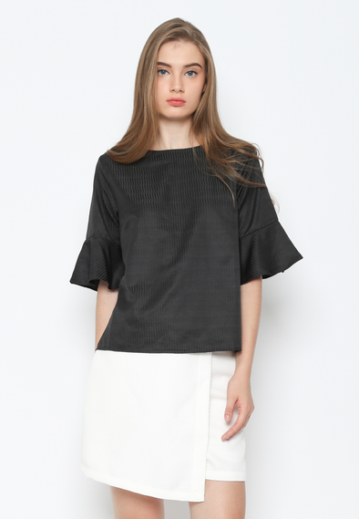 Black Ruffle Sleeves Blouse