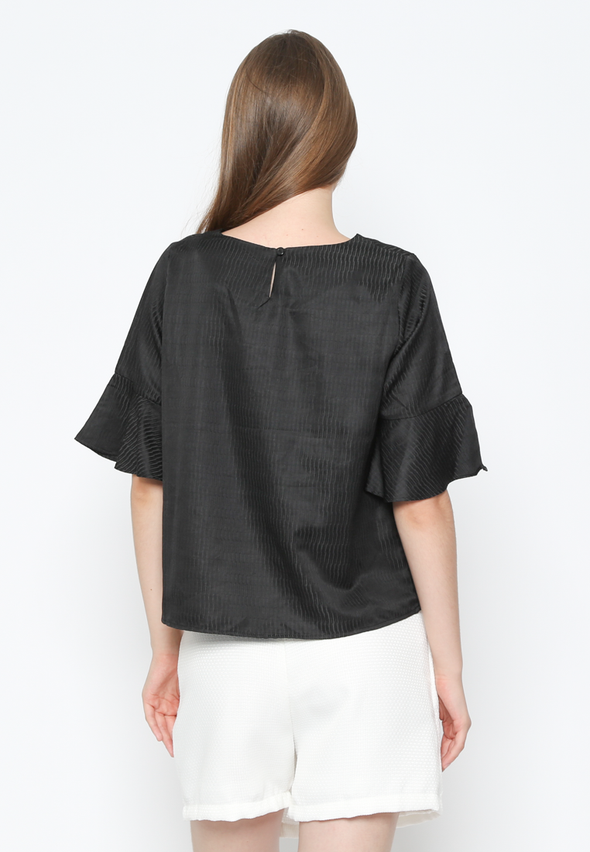 Black Ruffle Sleeves Blouse