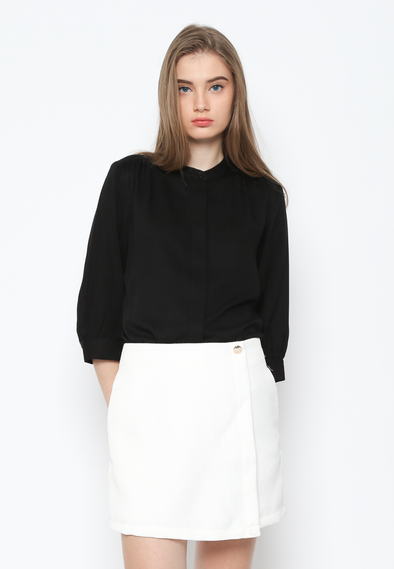 Women'S Black Blouse Mandarin Collar