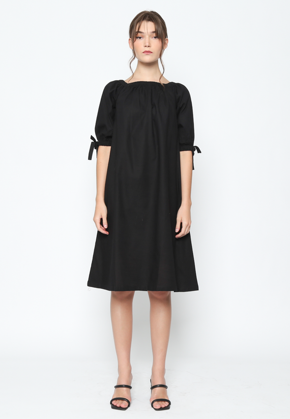 Women's Plain Black Midi Dress