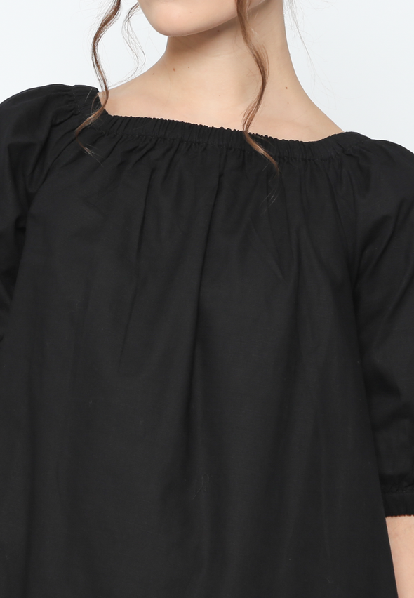 Women's Plain Black Midi Dress