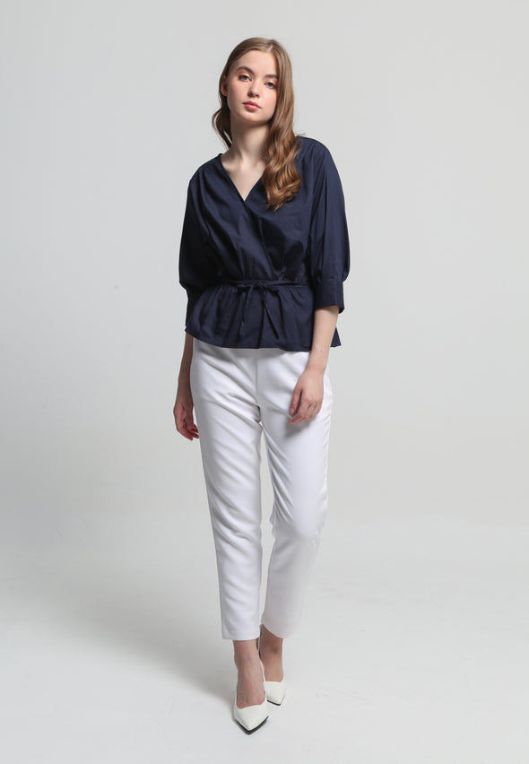 Navy Puff Sleeve Blouse