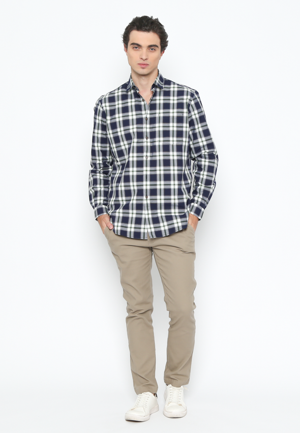 Men's Blue Flannel Printed Long Sleeve Shirt