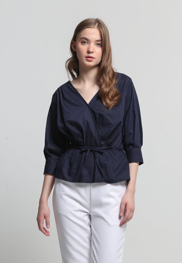 Navy Puff Sleeve Blouse