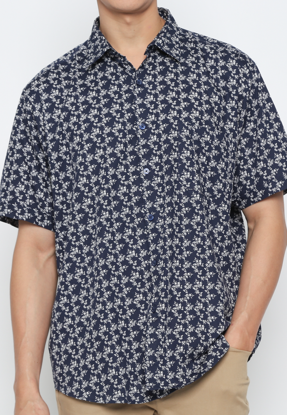 Navy Men's Short Sleeve Collared Shirt