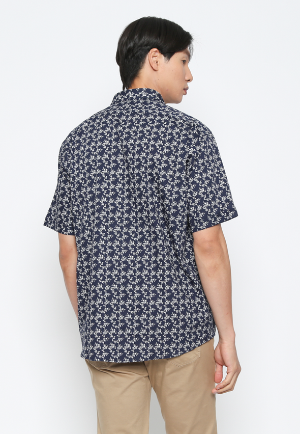 Navy Men's Short Sleeve Collared Shirt