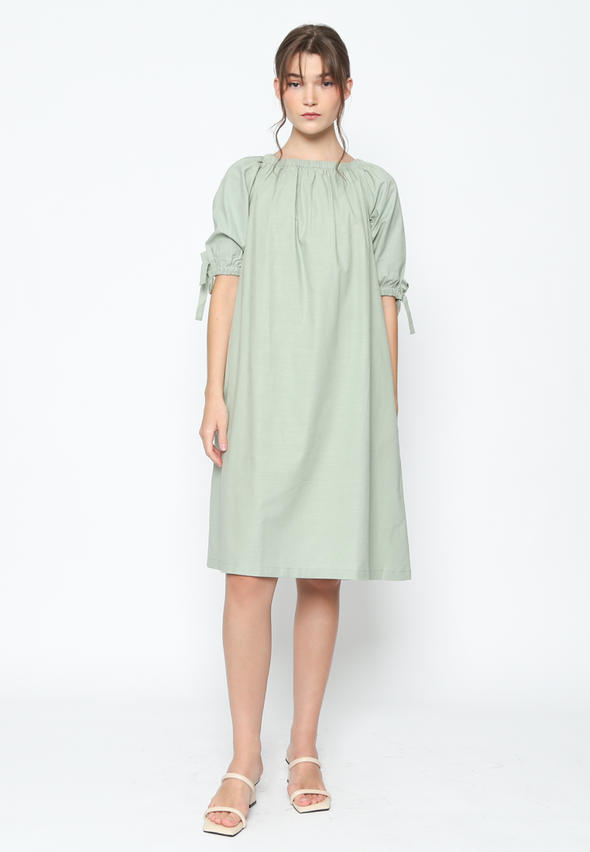 Women's Plain Green Midi Dress