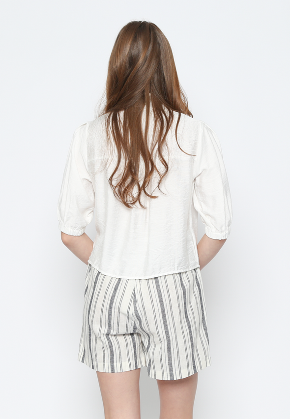 White Puff Sleeve V-Neck Blouse