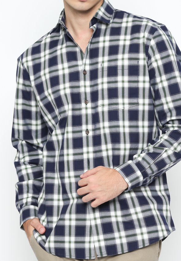 Men's Blue Flannel Printed Long Sleeve Shirt