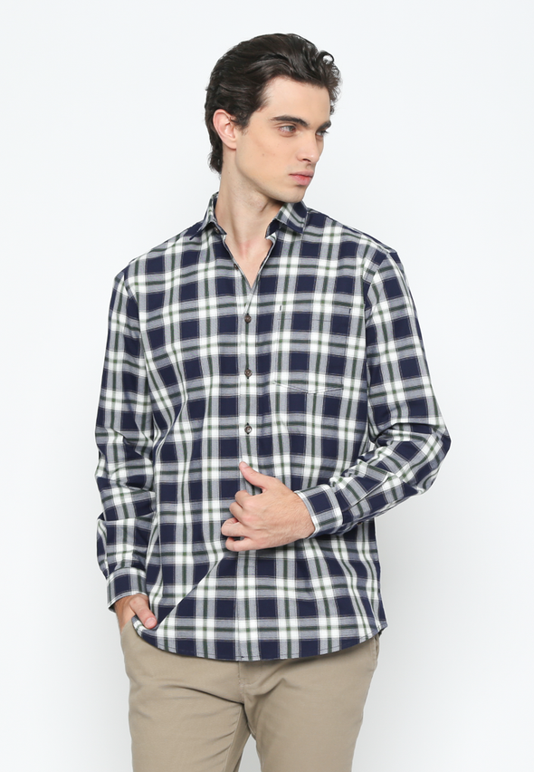 Men's Blue Flannel Printed Long Sleeve Shirt
