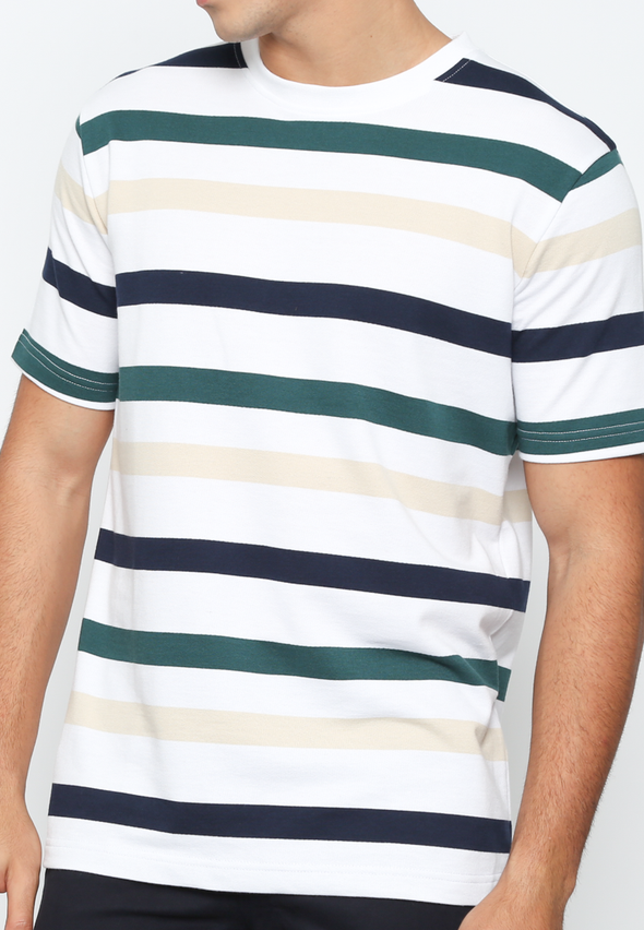 Men's White Striped Short Sleeve T-Shirt