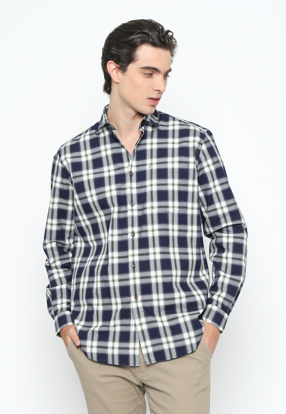 Men's Blue Flannel Printed Long Sleeve Shirt