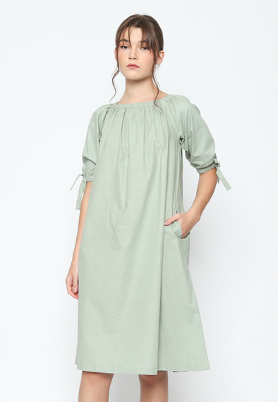 Women's Plain Green Midi Dress