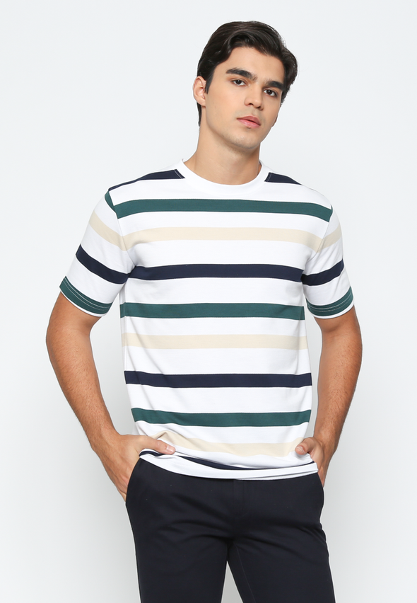 Men's White Striped Short Sleeve T-Shirt