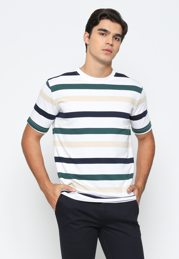 Men's White Striped Short Sleeve T-Shirt