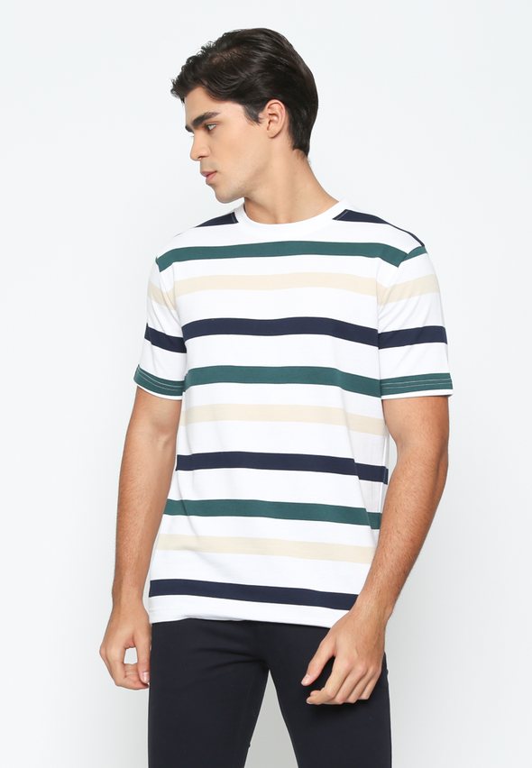 Men's White Striped Short Sleeve T-Shirt