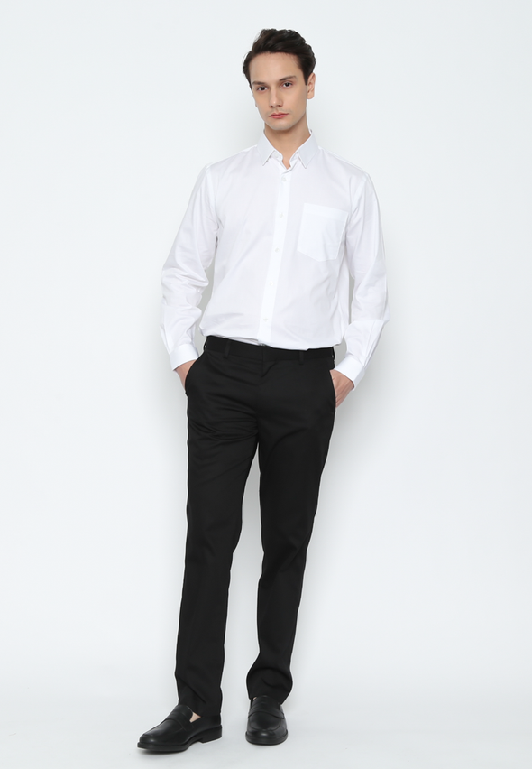 Men's White Texture Long Sleeve Regular Fit Shirt