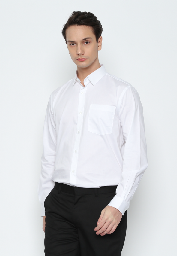 Men's White Texture Long Sleeve Regular Fit Shirt