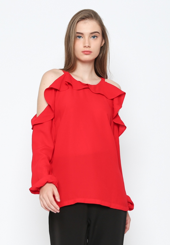 Red Blouse With Semi-Open Sleeves