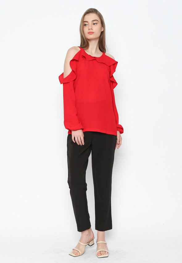 Red Blouse With Semi-Open Sleeves