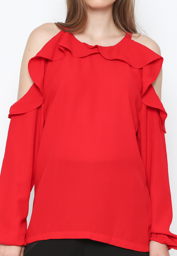 Red Blouse With Semi-Open Sleeves