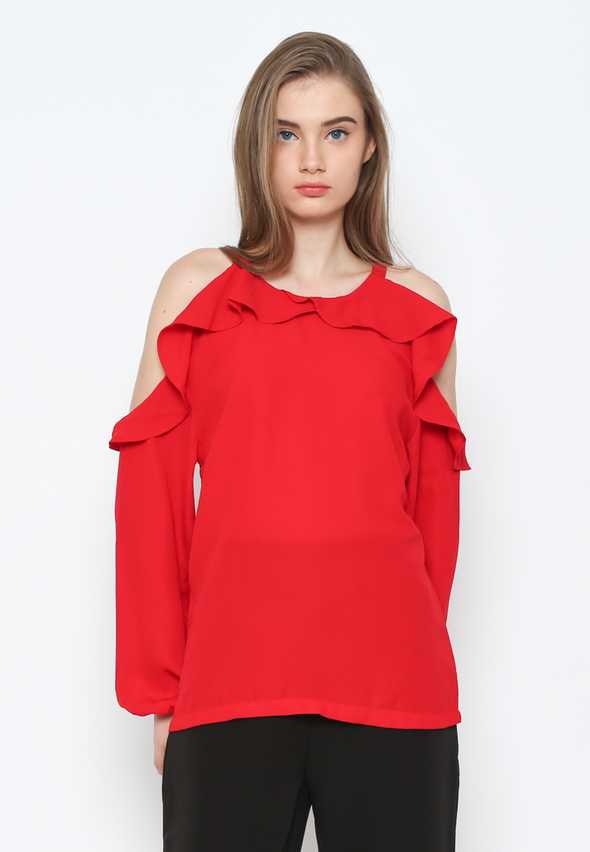 Red Blouse With Semi-Open Sleeves