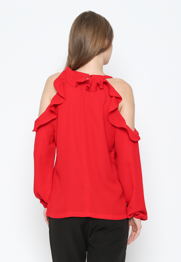 Red Blouse With Semi-Open Sleeves