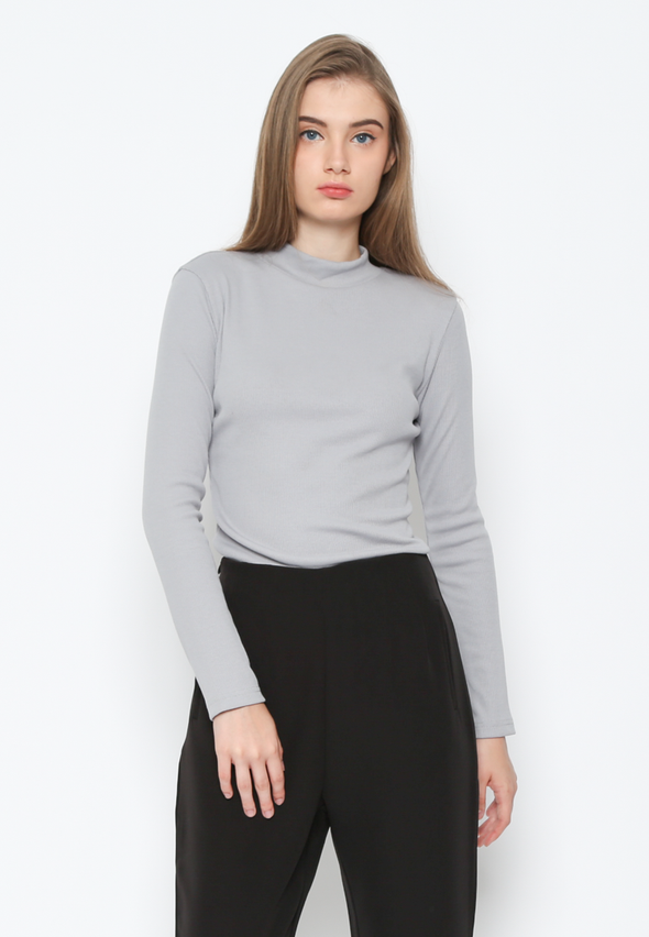 Grey Rib High Neck T-Shirt