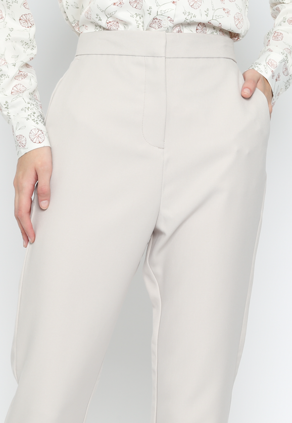 Cream Slim Tapered Pants