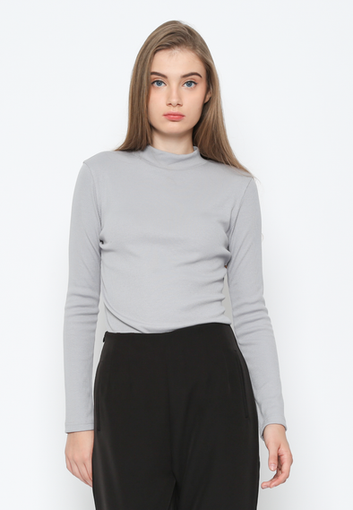 Grey Rib High Neck T-Shirt