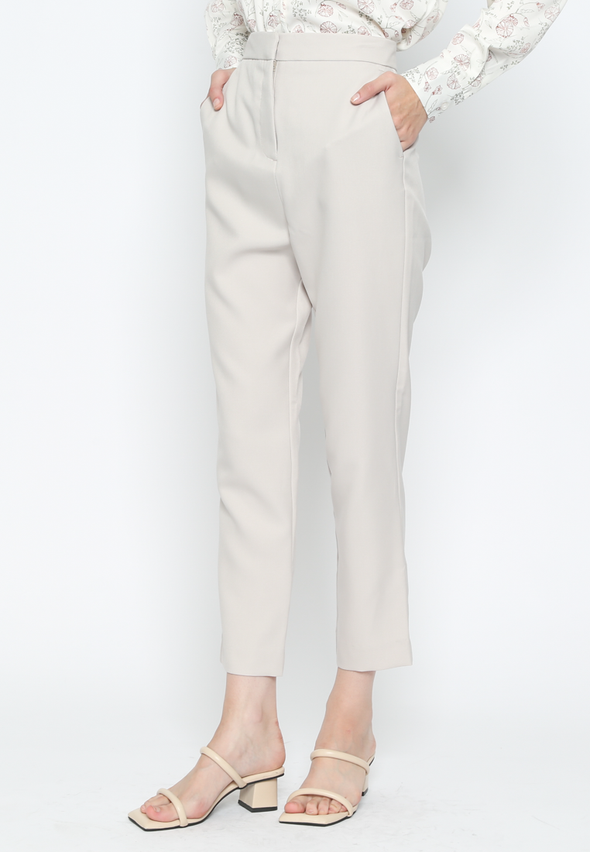 Cream Slim Tapered Pants