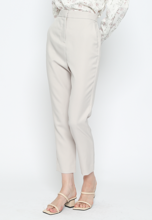 Cream Slim Tapered Pants