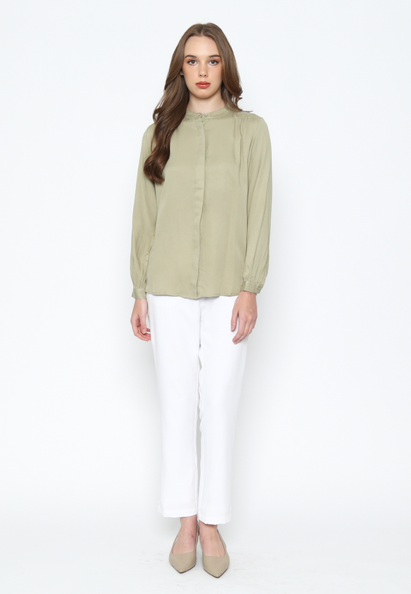 Green Long Sleeve Shanghai Collar Shirt