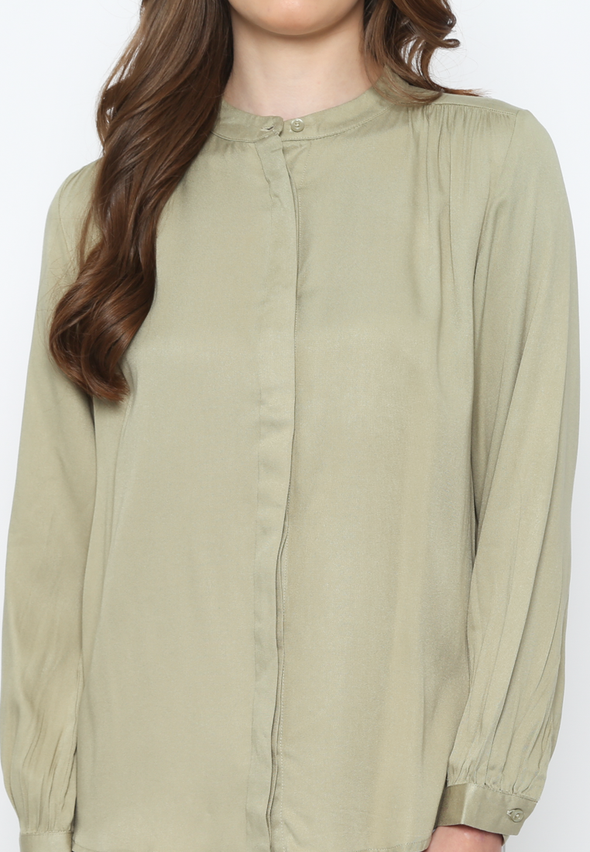 Green Long Sleeve Shanghai Collar Shirt