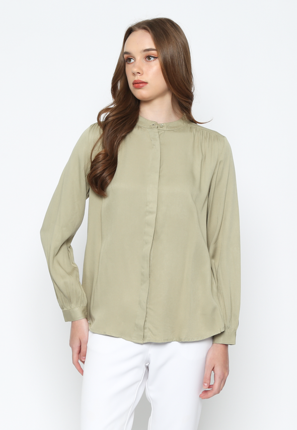 Green Long Sleeve Shanghai Collar Shirt