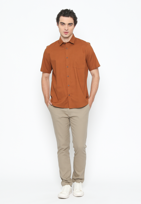 Men's Brown Short Sleeve Plain Shirt